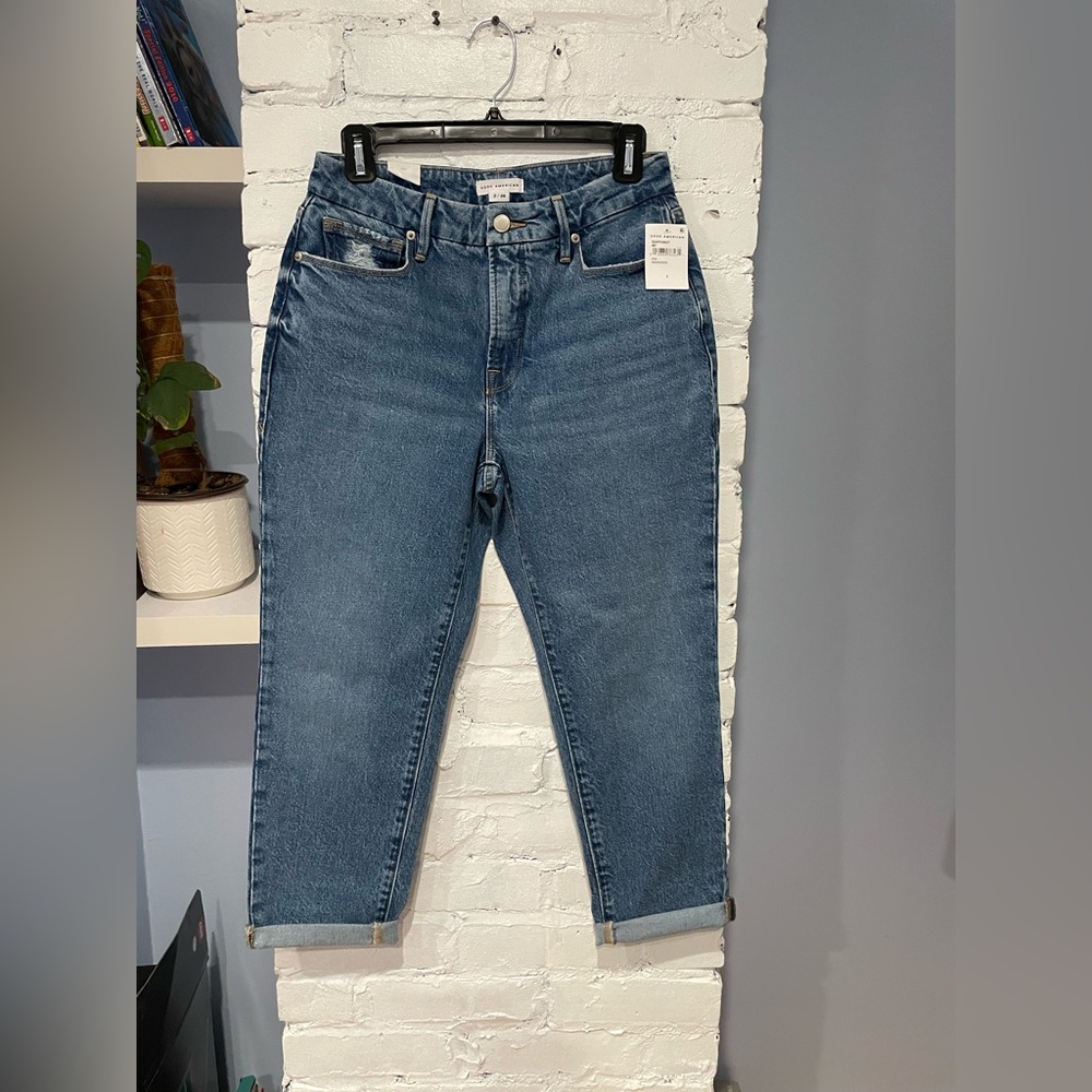 NWT‎ - Good American Straight Leg Jeans Distressing and Unfinished Hem - Size 26